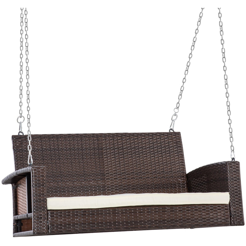 2 Person Wicker Hanging Loveseat Porch Swing, Cream