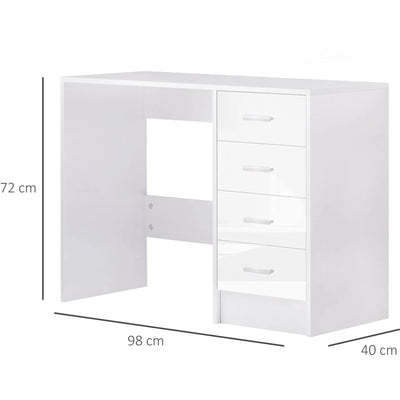 White High Gloss Computer Writing Desk With Drawers Homcom