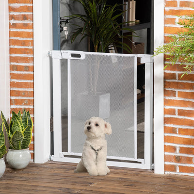 White Dog Gate for Doors & Stairs (75-82cm) Pawhut