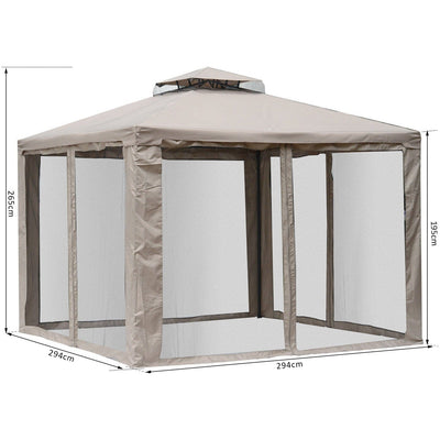 Stylish Metal Frame Gazebo With Mesh Sides, Vented Roof, 3x3 Outsunny