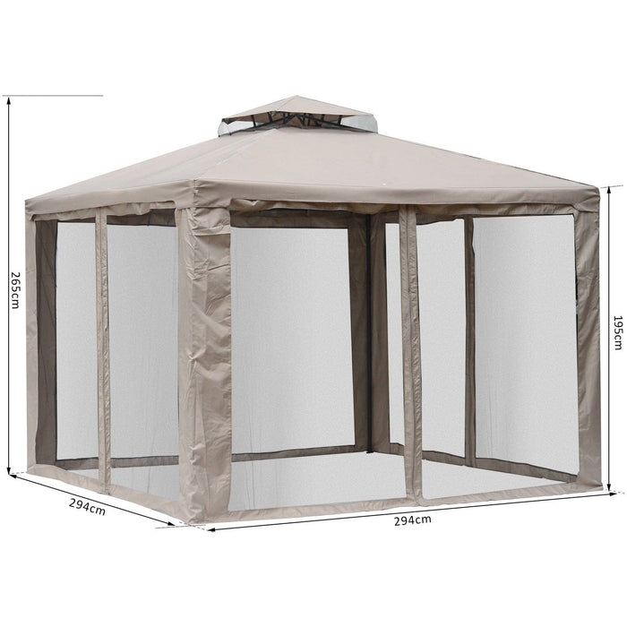 Stylish Metal Frame Gazebo With Mesh Sides, Vented Roof, 3x3