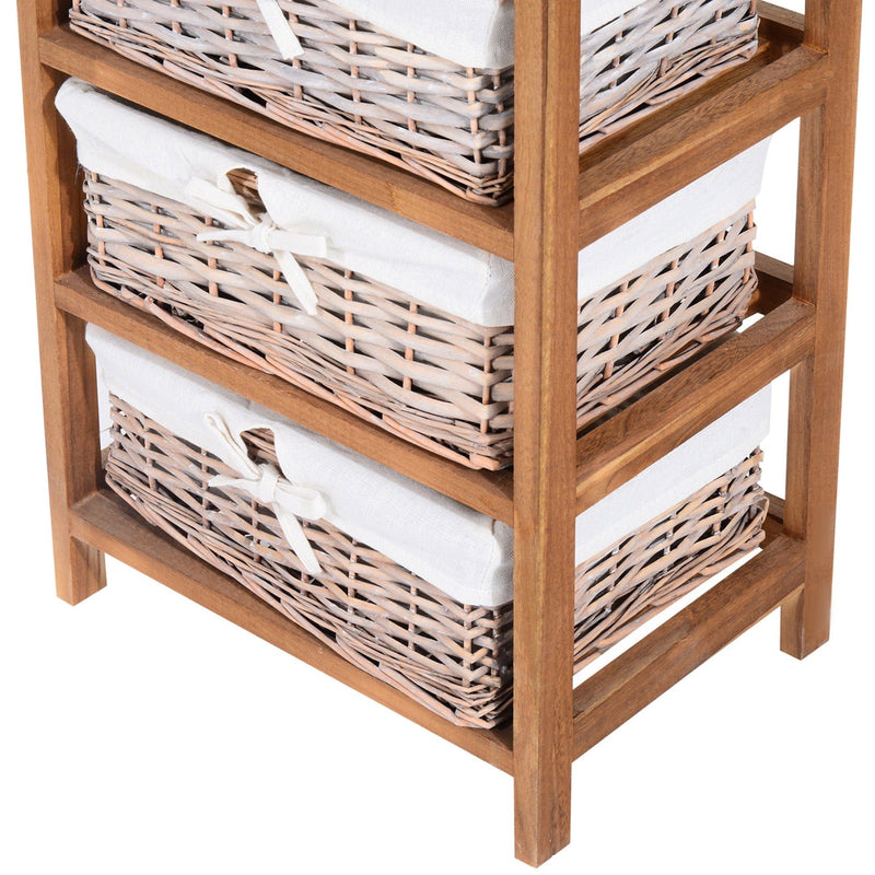 5 Drawer Wicker Basket Shelf, Wooden Frame, Bedroom/Office