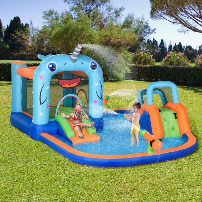 5-in-1 Narwhal Style Kids Bouncy Castle Water Park, Ages 3-8