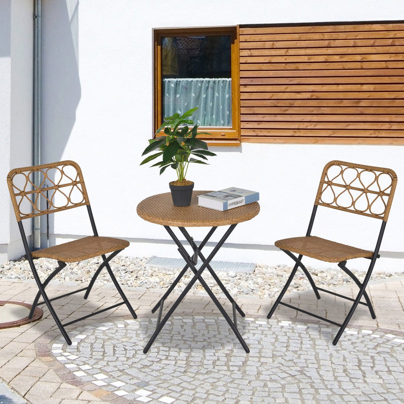 3pc Rattan Bistro Set with Folding Table & Chairs