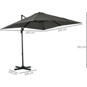 2.5m Roma Cantilever Parasol - Grey Outsunny