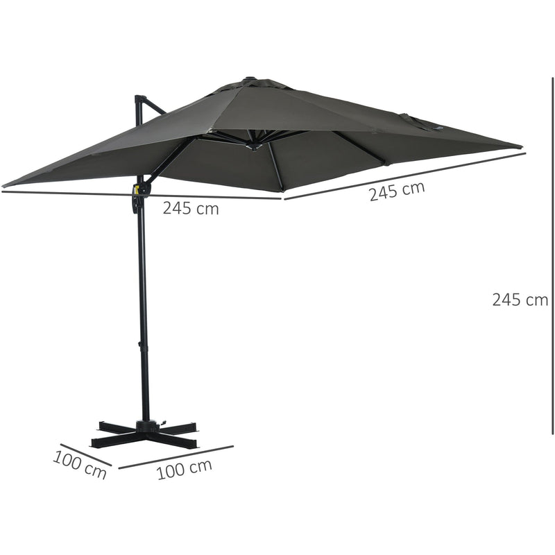 2.5m Roma Cantilever Parasol - Grey Outsunny