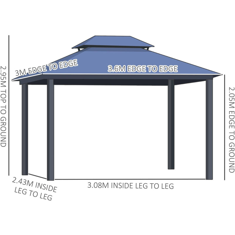 Contemporary Garden Gazebo With Hard Roof, Privacy Curtains, 3.6x3m