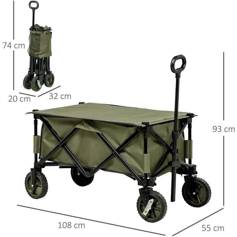 Folding Garden Trolley With Cover And Pockets, Green