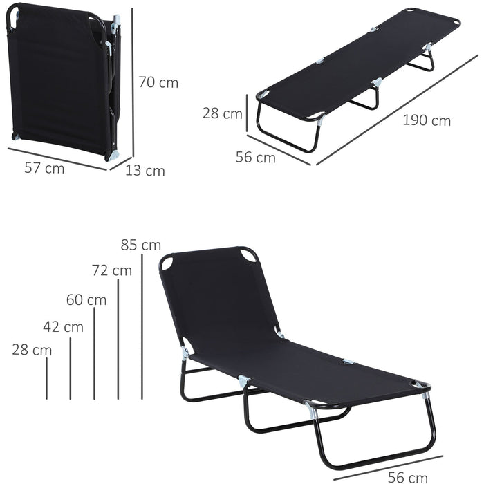 Folding Sun Lounger, 5 Point Adjustable Back