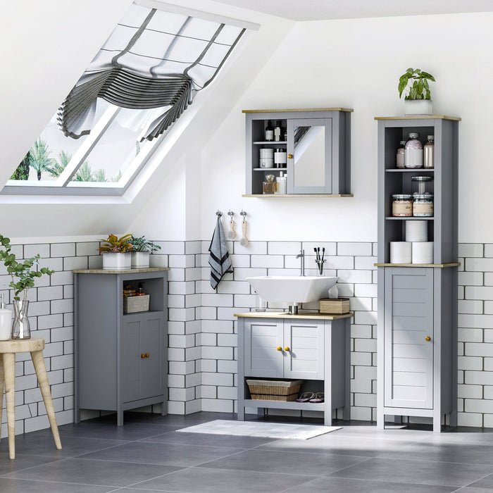 Tall Grey Bathroom Floor Storage Cabinet