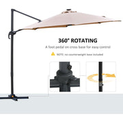 Image of a brown cantilever parasol with solar lights