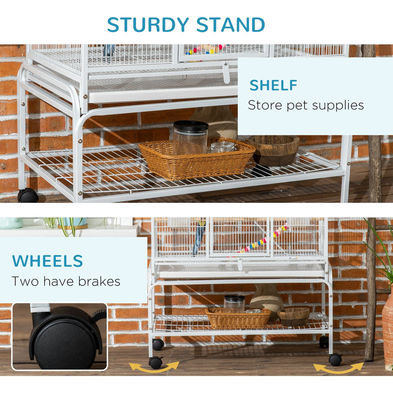 PawHut White 3-Tier Bird Cage with Toys