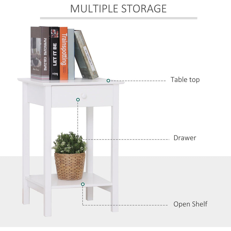 Elegant Bedside Table With Drawer, White