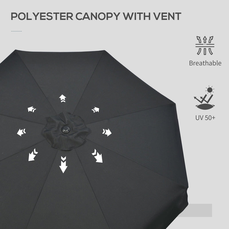 2.7m Large Outdoor Garden Umbrella - Black Outsunny