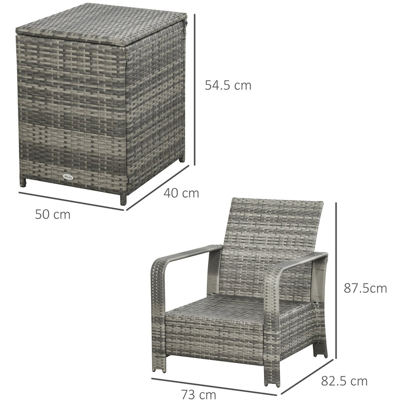 3 Piece Outdoor Rattan Bistro Set - Grey