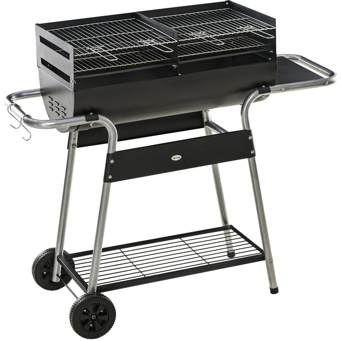 Charcoal BBQ Trolley, Double Grill, Black