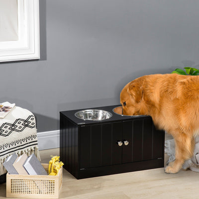 Raised Dog Bowls with Stand, 2 Bowls - Black, 60x30x35.5cm Pawhut