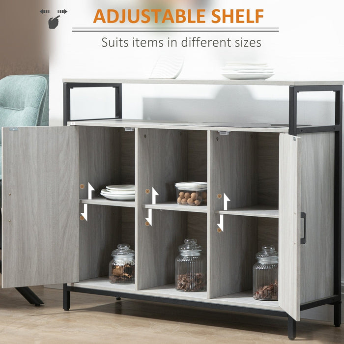 Grey Modern Sideboard, Steel Frame, 2 Doors, 120 x 40 x 75cm