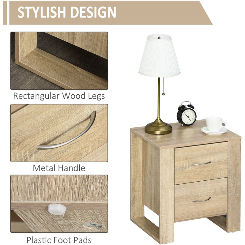 2 Drawer Bedside Table, Elevated Base