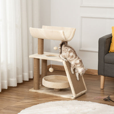 Wall-Mounted Cat Tree: 4-Layer, Oak Pawhut