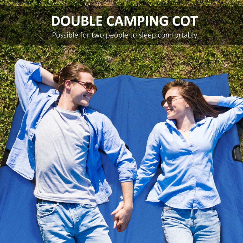 Outsunny Double Camping Cot Foldable Sunbed Outdoor Patio Sleeping Bed Super Light w/ Carr Bag (Blue) Outsunny