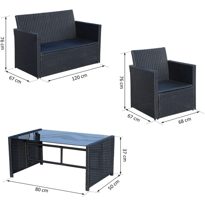 4 Seater Rattan Sofa Set with Bench Chairs & Coffee Table