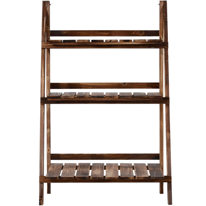 3 Tier Folding Wooden Garden Plant Stand, L60xW37xH93cm Homcom