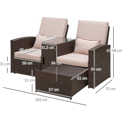 Rattan Lounger Set, Reclining Armchairs With Footstools Outsunny