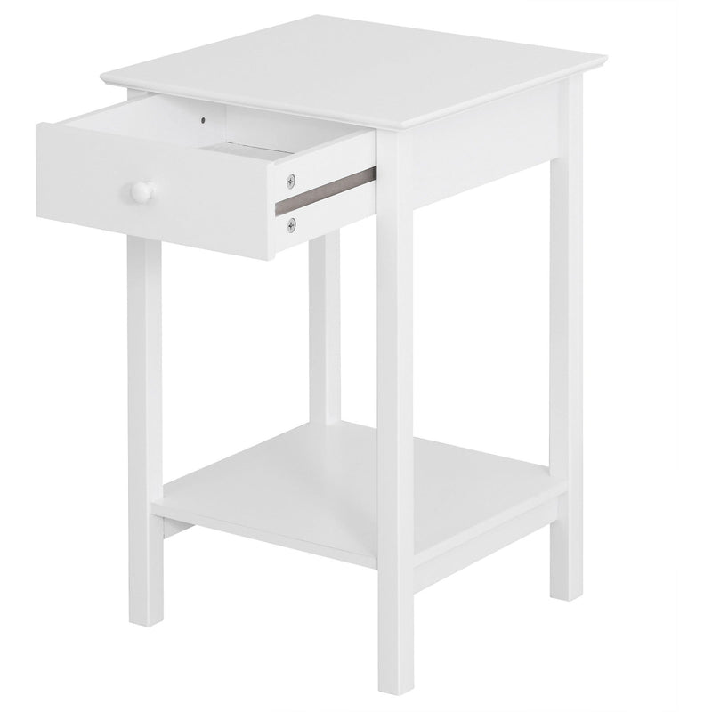 Elegant Bedside Table With Drawer, White