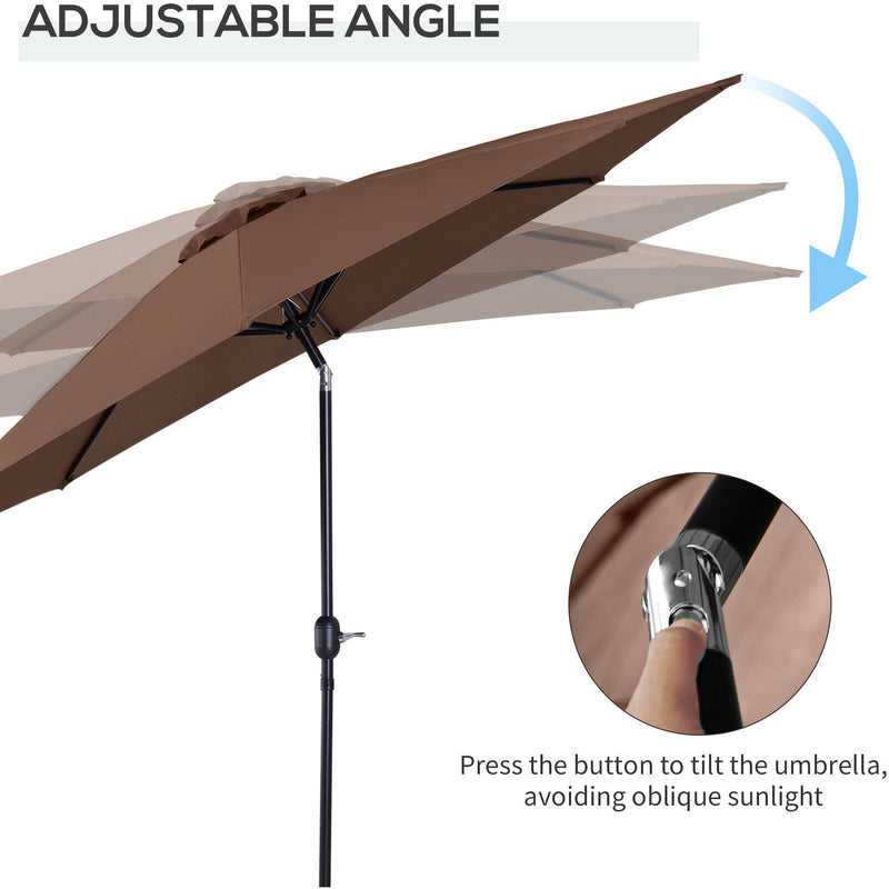 Garden Parasol with Large Adjustable Canopy for Reliable Shade Over Tables Coffee Outsunny