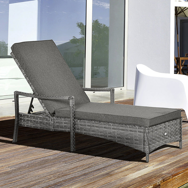 Contemporary Rattan Sun Lounger With Cushion Outsunny