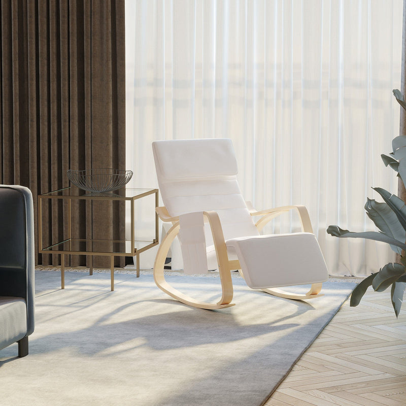 Cream White Rocking Lounge Chair With Footrest