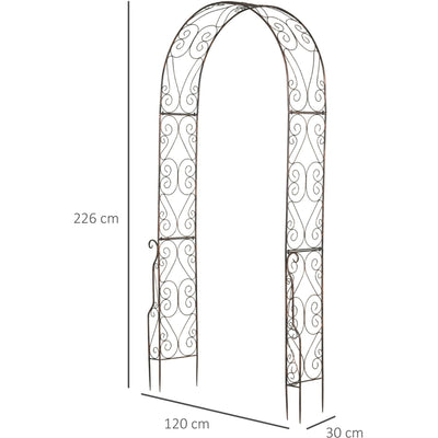 Metal Garden Arch, Climbing Plants, L120 x W30 x H226cm Outsunny