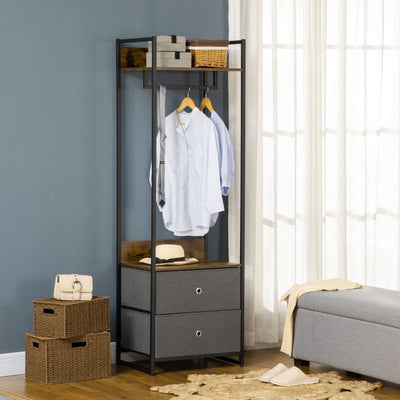 Industrial Open Single Wardrobe With Drawers Homcom