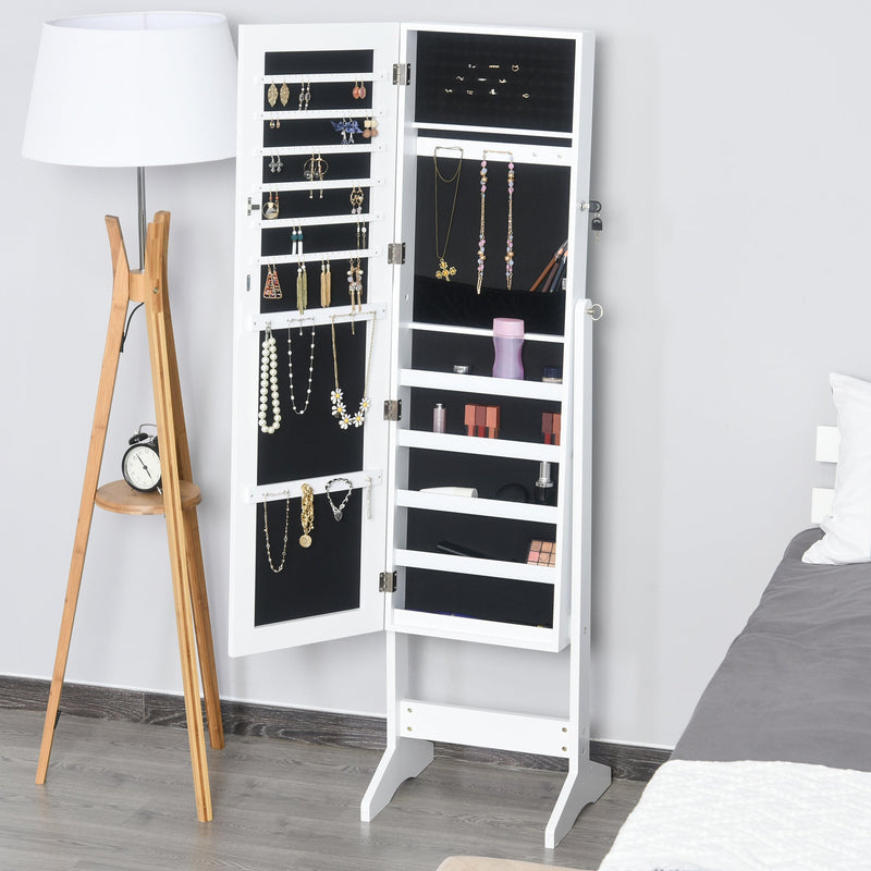 Jewellery Cabinet, Full-Length Mirror, Lockable, White