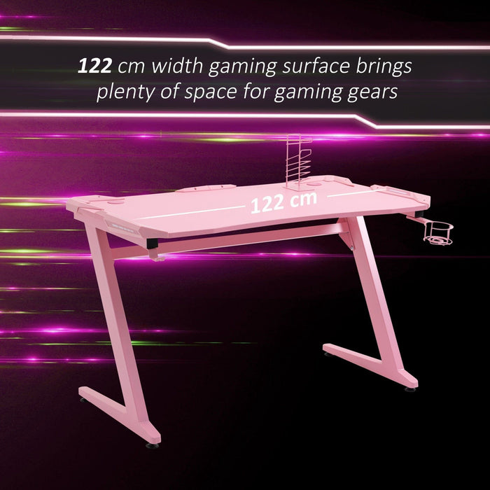 Ergonomic Gamer Desk With Headphone Hook and Cup Holder