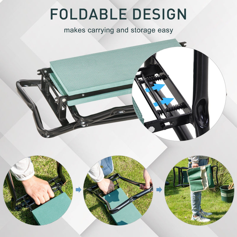 Foldable Garden Kneeler Seat, Steel Frame, w/ Tool Bag Pouch