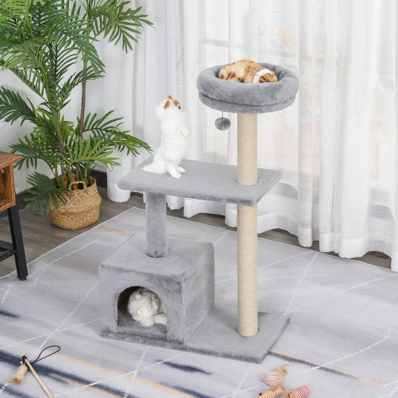 Grey 3-Tier Sisal Rope Cat Scratching Tree