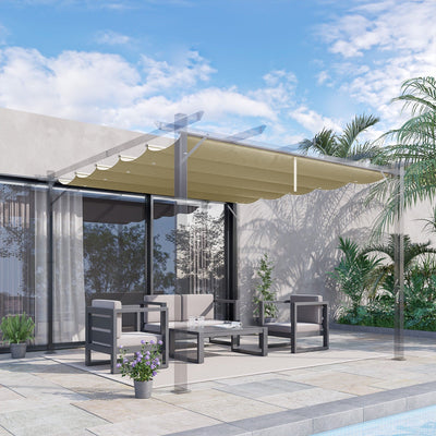 Outsunny Retractable Pergola Shade Cover, Replacement Canopy for 4 x 3 (m) Pergola, Retractable Roof, Beige Outsunny