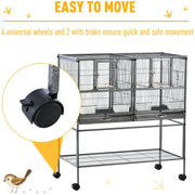 PawHut Double Rolling Metal Bird Cage Parrot Cage with Removable Metal Tray, Storage Shelf, Wood Perch, and Food Container Pawhut