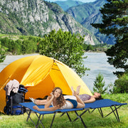 Outsunny Double Camping Cot Foldable Sunbed Outdoor Patio Sleeping Bed Super Light w/ Carr Bag (Blue) Outsunny