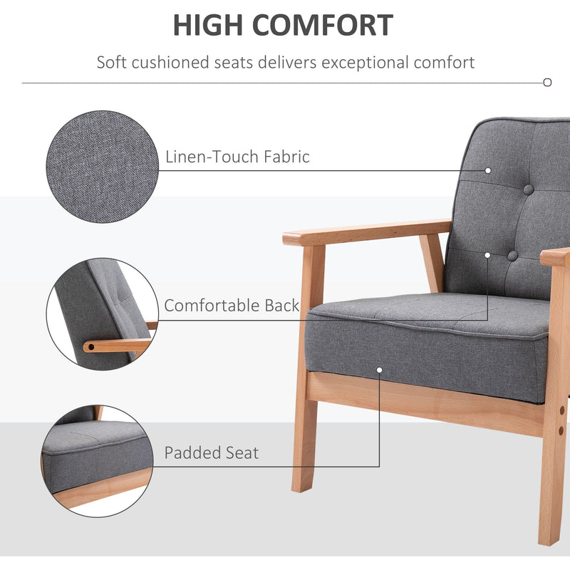 Minimalistic Dark Grey Accent Chair with Wooden Frame