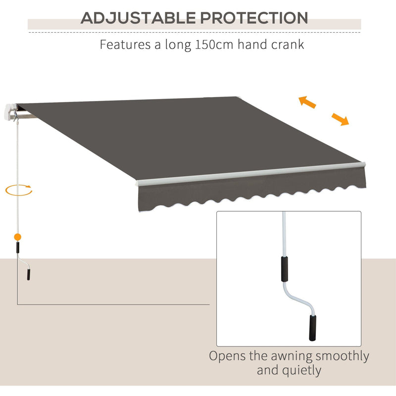 Awning For Patio - Manual Hand Crank 3 x 2m Aluminium Frame