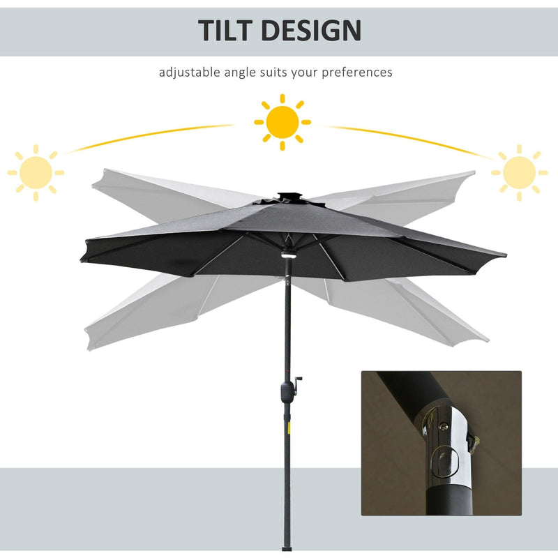 2.7m Garden Parasol With Lights, Tilt, Crank, Summer Shade