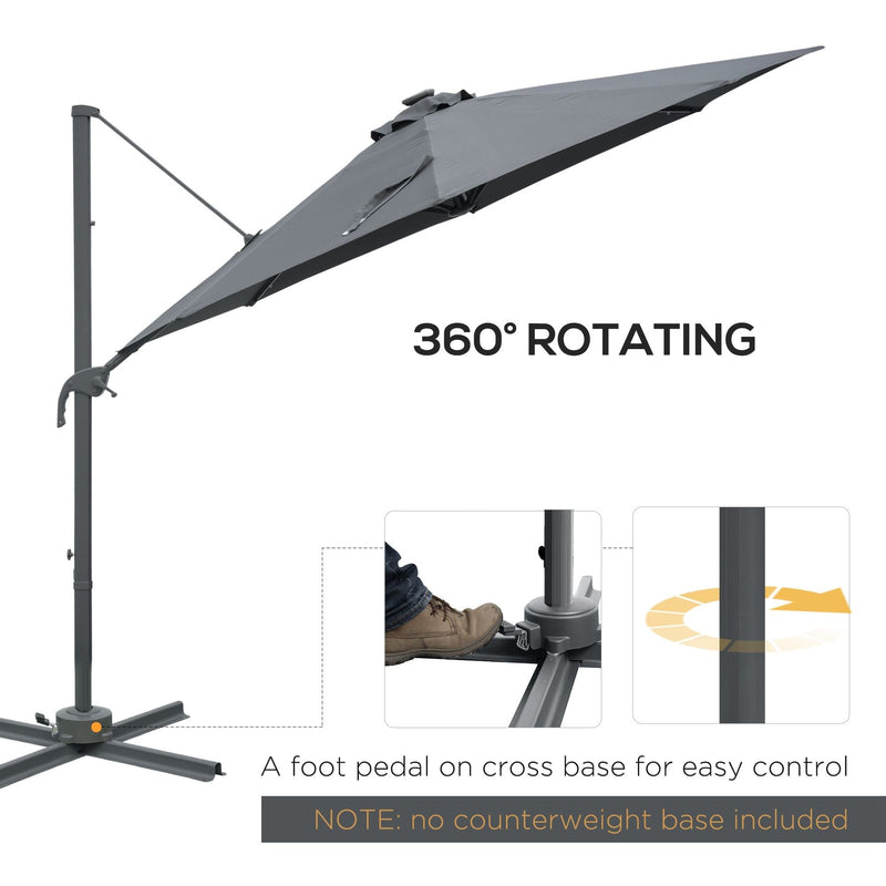 3m Roma Cantilever Parasol With Solar Lights, Grey