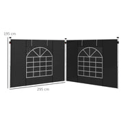 Outsunny Gazebo Side Panels, 2 Pack Sides Replacement, for 3x3(m) or 3x6m Pop Up Gazebo, with Windows and Doors, Black Outsunny