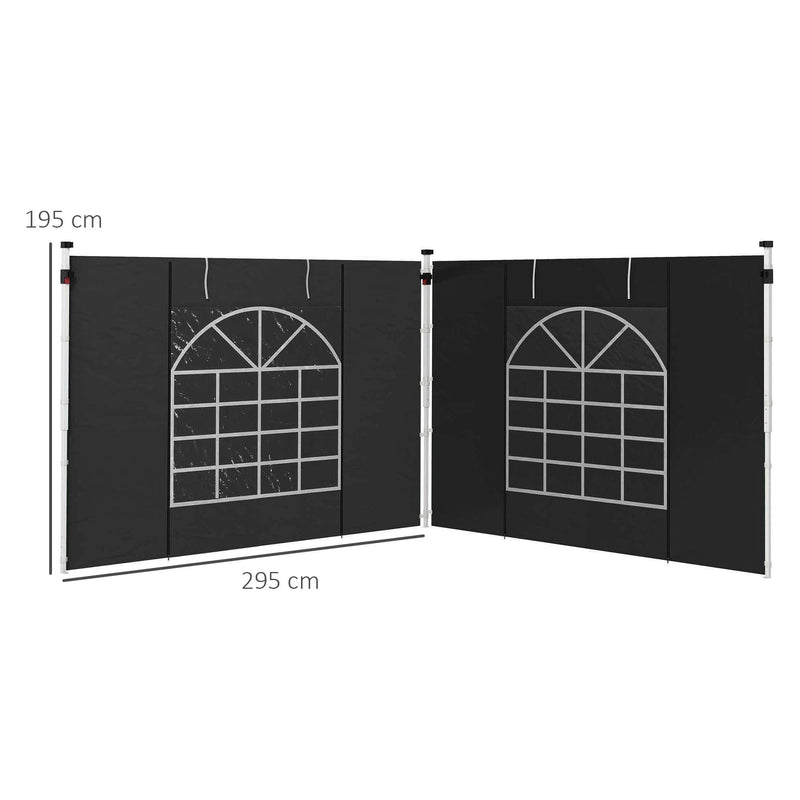 Outsunny Gazebo Side Panels, 2 Pack Sides Replacement, for 3x3(m) or 3x6m Pop Up Gazebo, with Windows and Doors, Black Outsunny