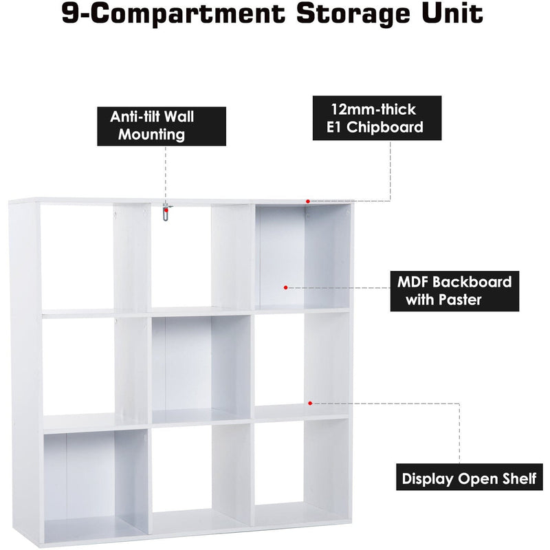 9 Cube Storage Organiser Bookcase, White