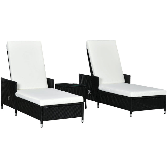 Luxury Rattan Sun Lounger Set with Coffee Table, Black