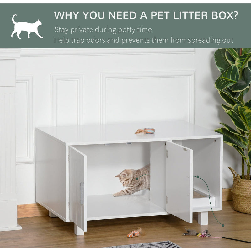 Nightstand Cat Litter Box Enclosure  - White